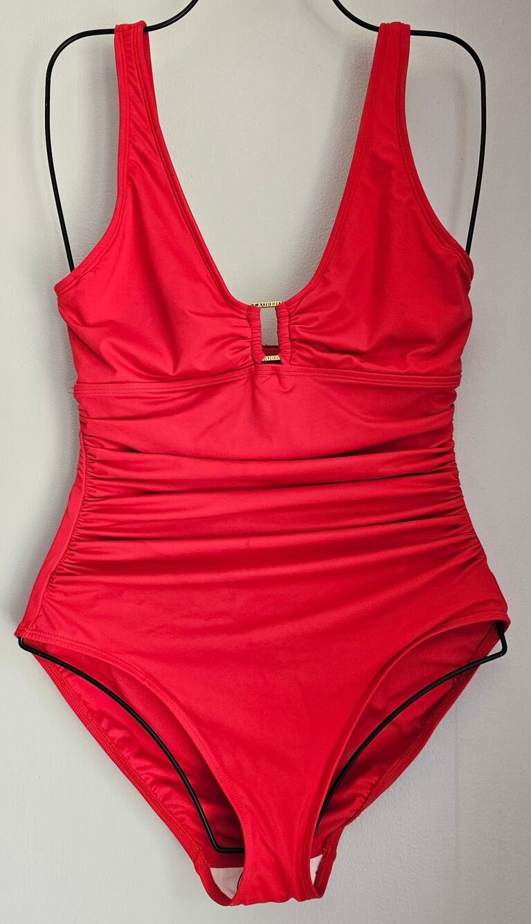 Lauren Ralph Lauren, Square Ring, Tummy Control, One Piece Swimsuit, Red, Sz 10